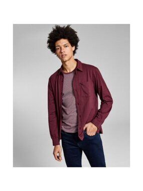 And Now This Mens Regular Fit Knit Button-Down Shirt Dark Red Size L